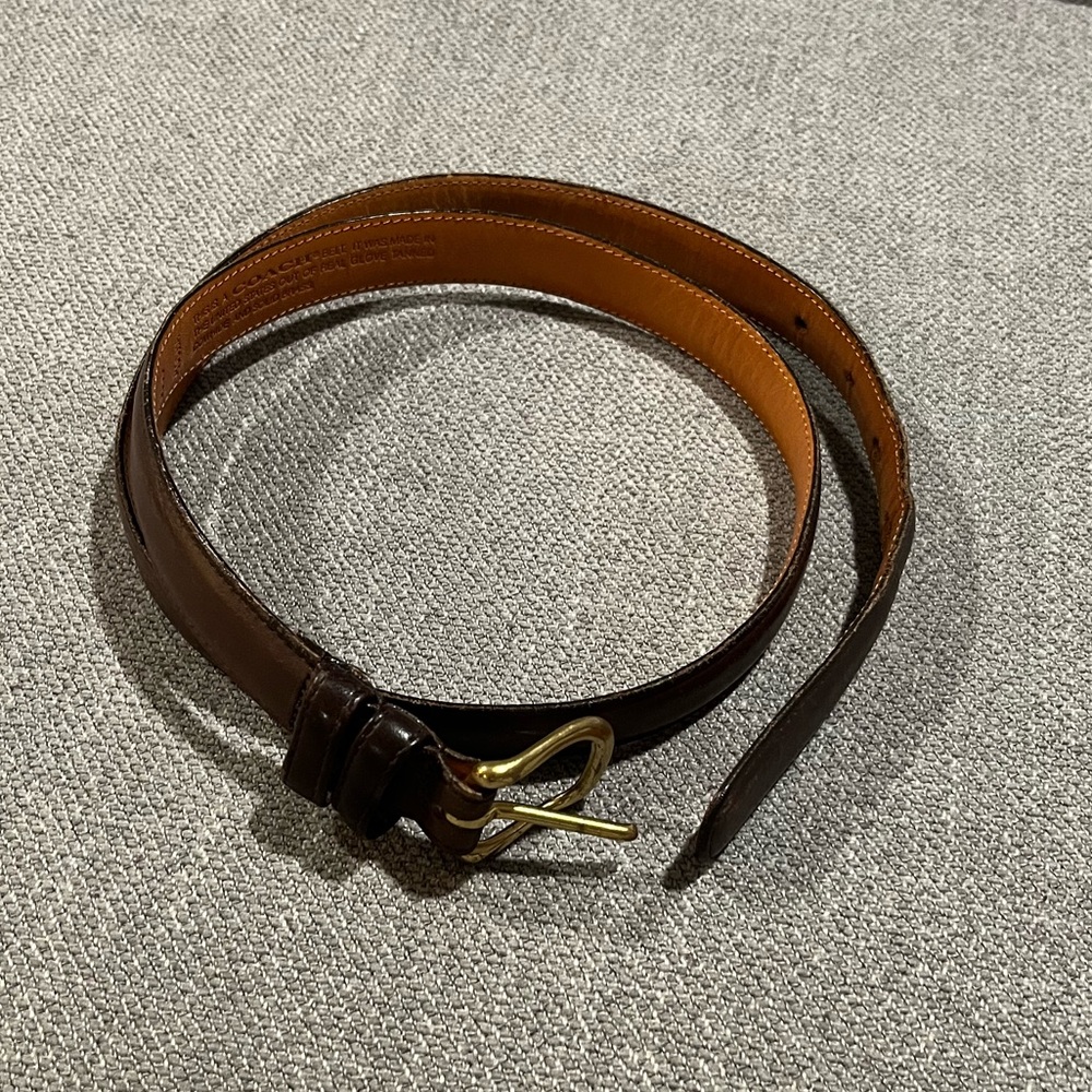 COACH Belt Mens Mocha (sz 38) Tanned Cowhide Brass Buckle